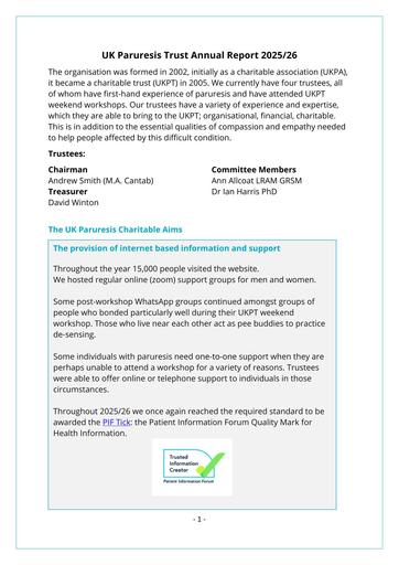 UK Paruresis Trust Annual Report 2025 2026